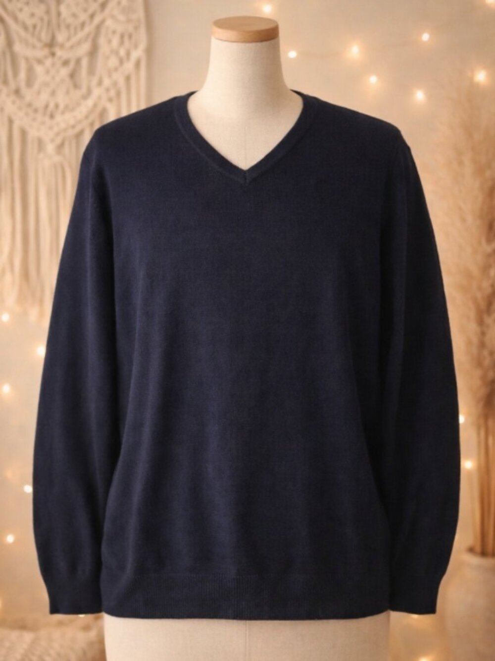 Paul Jones Navy Blue V‑Neck Knit Pullover Sweater 2XL Dark Academia Quiet Luxury